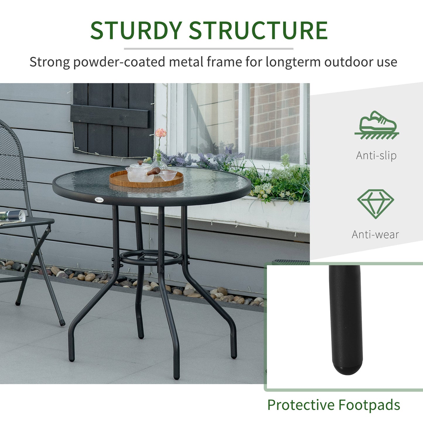Table de patio ronde 80cm avec trou parasol