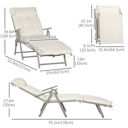 Chaise longue pliante extérieure à 7 positions avec coussin