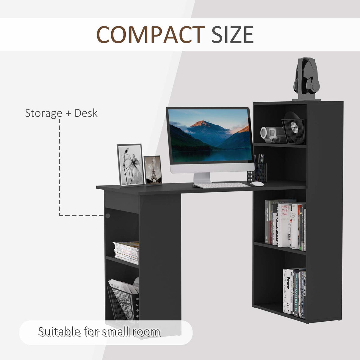 Bureau d'ordinateur avec bibliothèque intégrée 47 po
