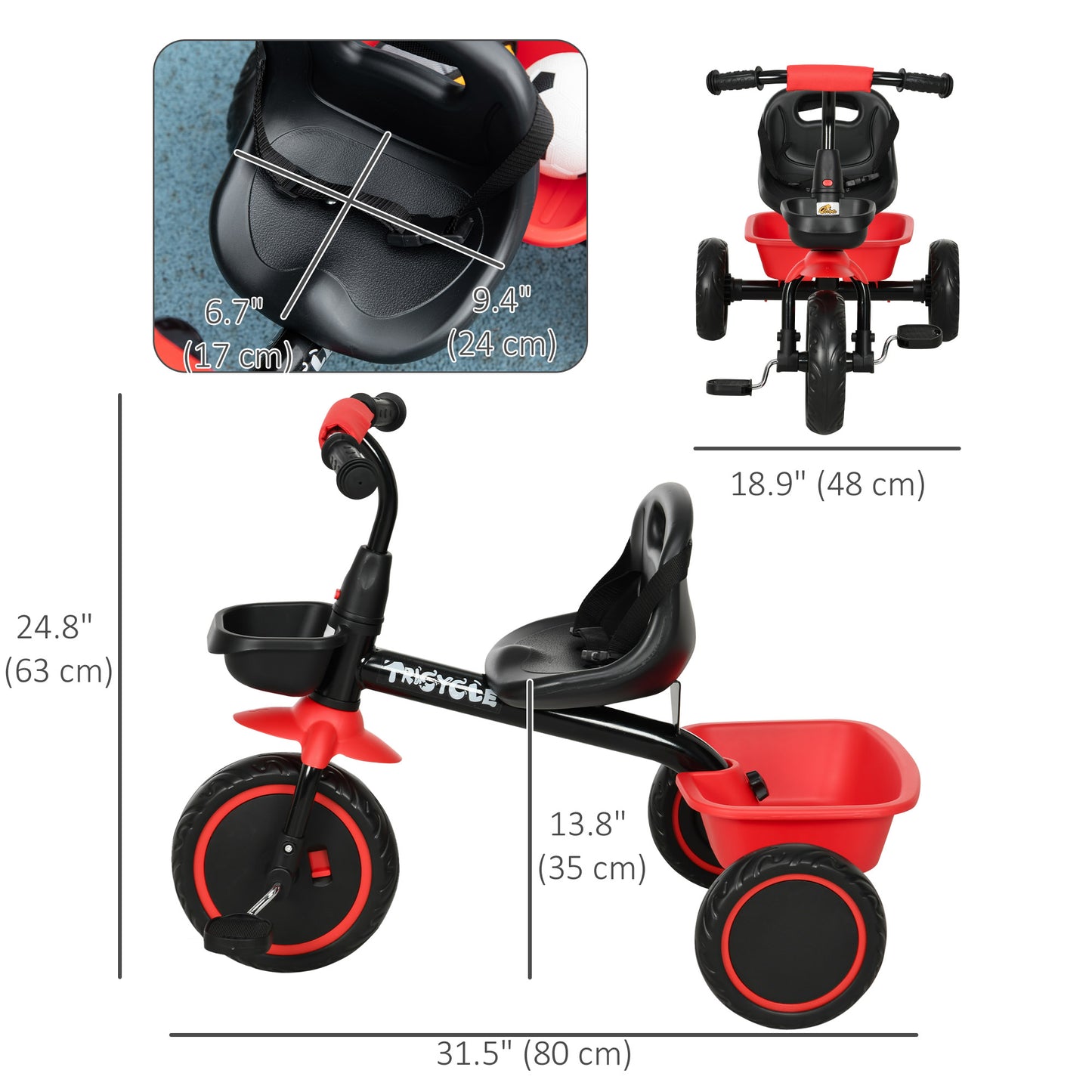 Tricycle évolutif pour enfants 2-5 ans avec ceinture