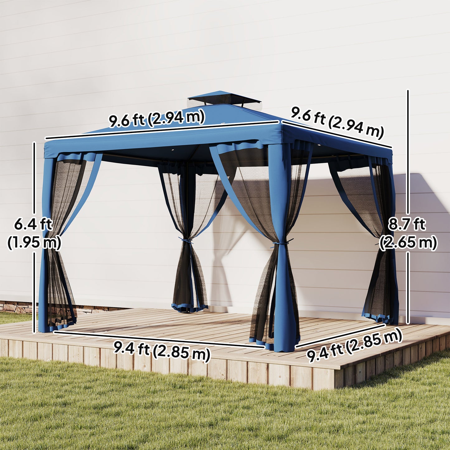 Gazebo patio toit double moustiquaire 2,9m x 2,9m