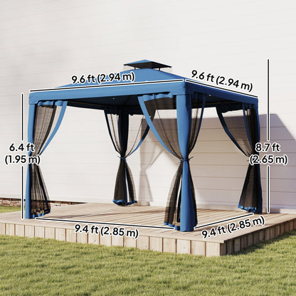 Gazebo patio toit double moustiquaire 2,9m x 2,9m