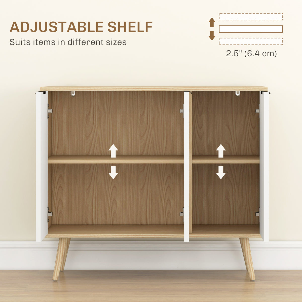 Buffet moderne avec portes à chevrons et tablettes réglables
