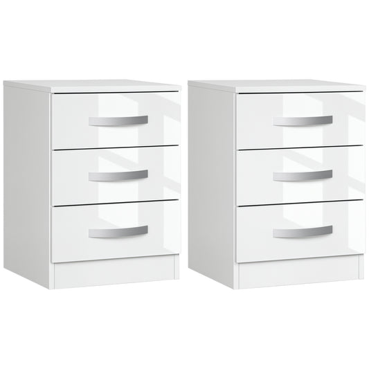 Ensemble de 2 Tables de Chevet Aosom avec 3 Tiroirs Brillants pour Chambre