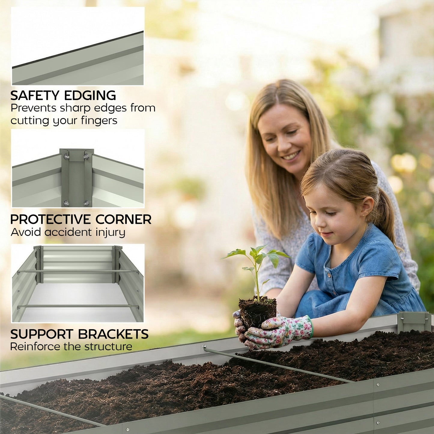 Bac surélevé galvanisé 8'x2'x1' pour jardin