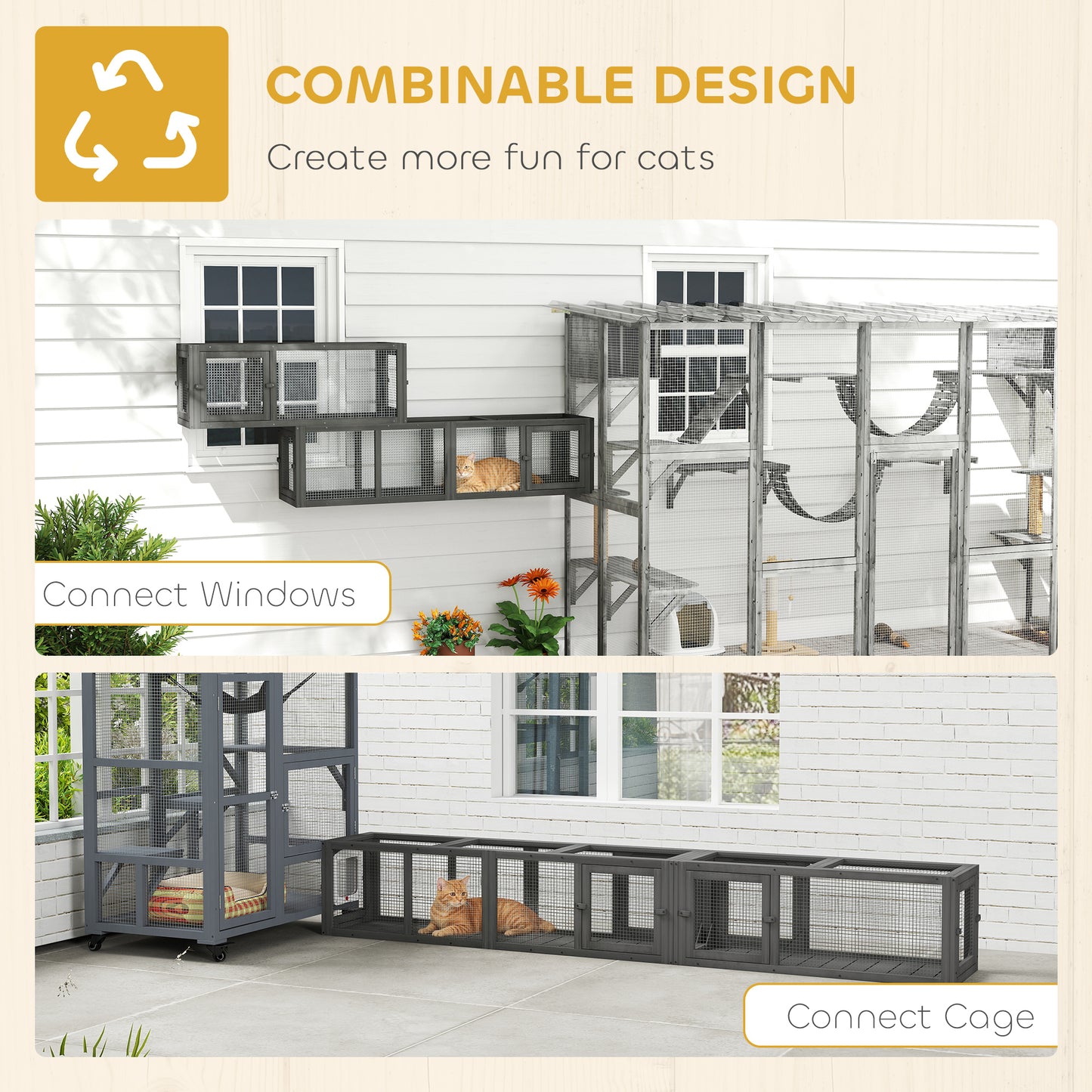 Tunnel pour chat extérieur modulaire 8 portes 249 cm