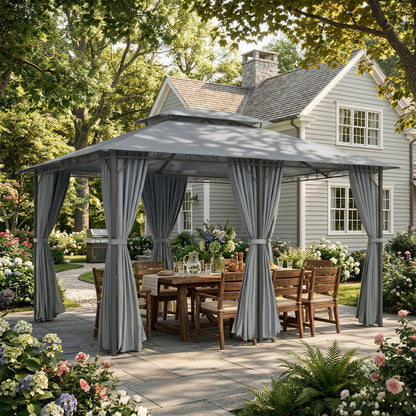 Gazebo de patio 2 niveaux avec rideaux amovibles