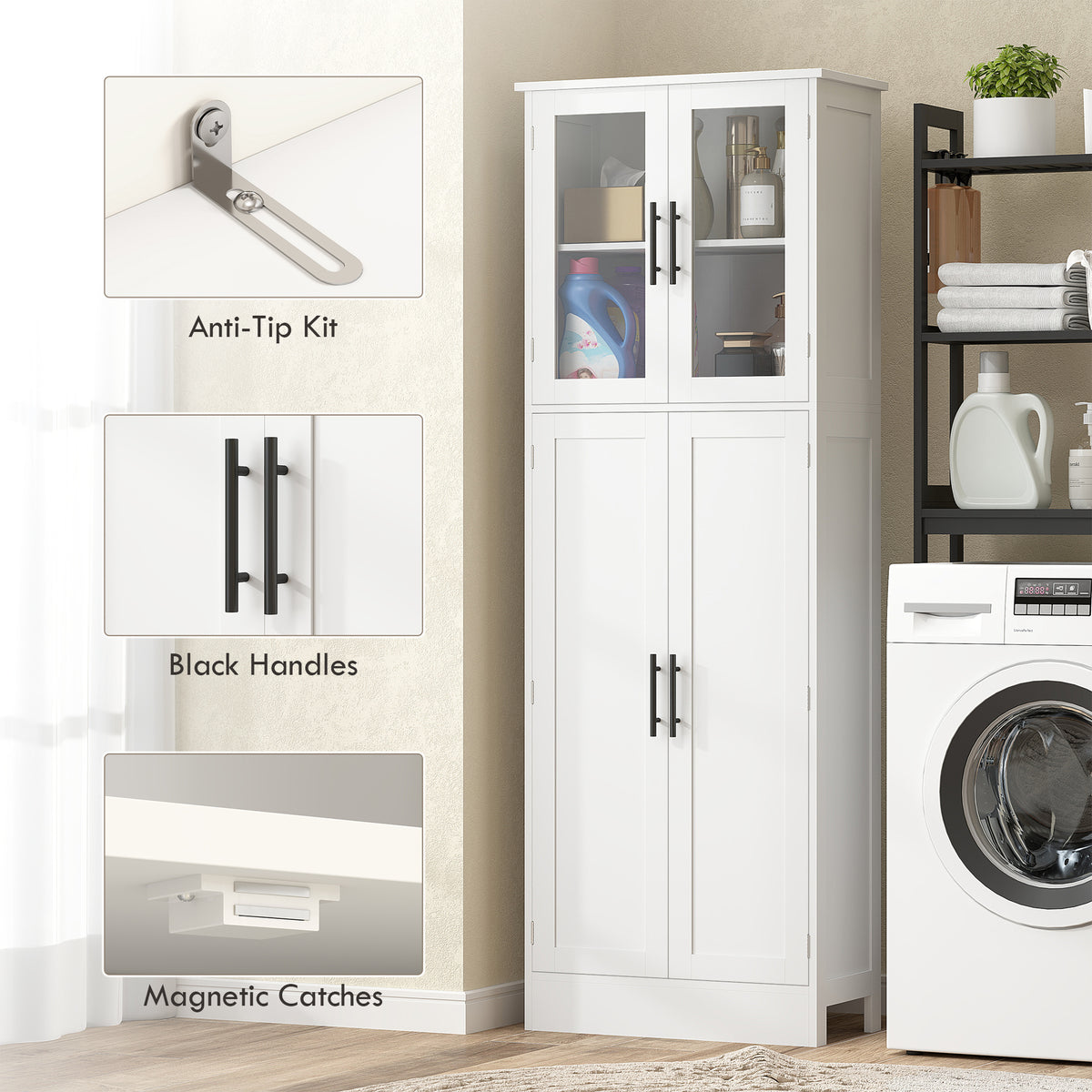 Meuble de salle de bain autoportant avec portes vitrées