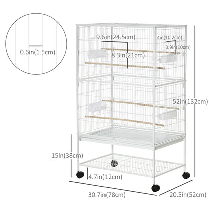 Grande cage à oiseaux en acier avec roulettes et perchoirs