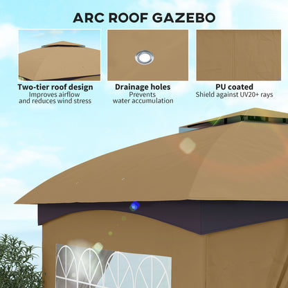 Gazebo de patio double toit avec rideaux et fenêtres d'église