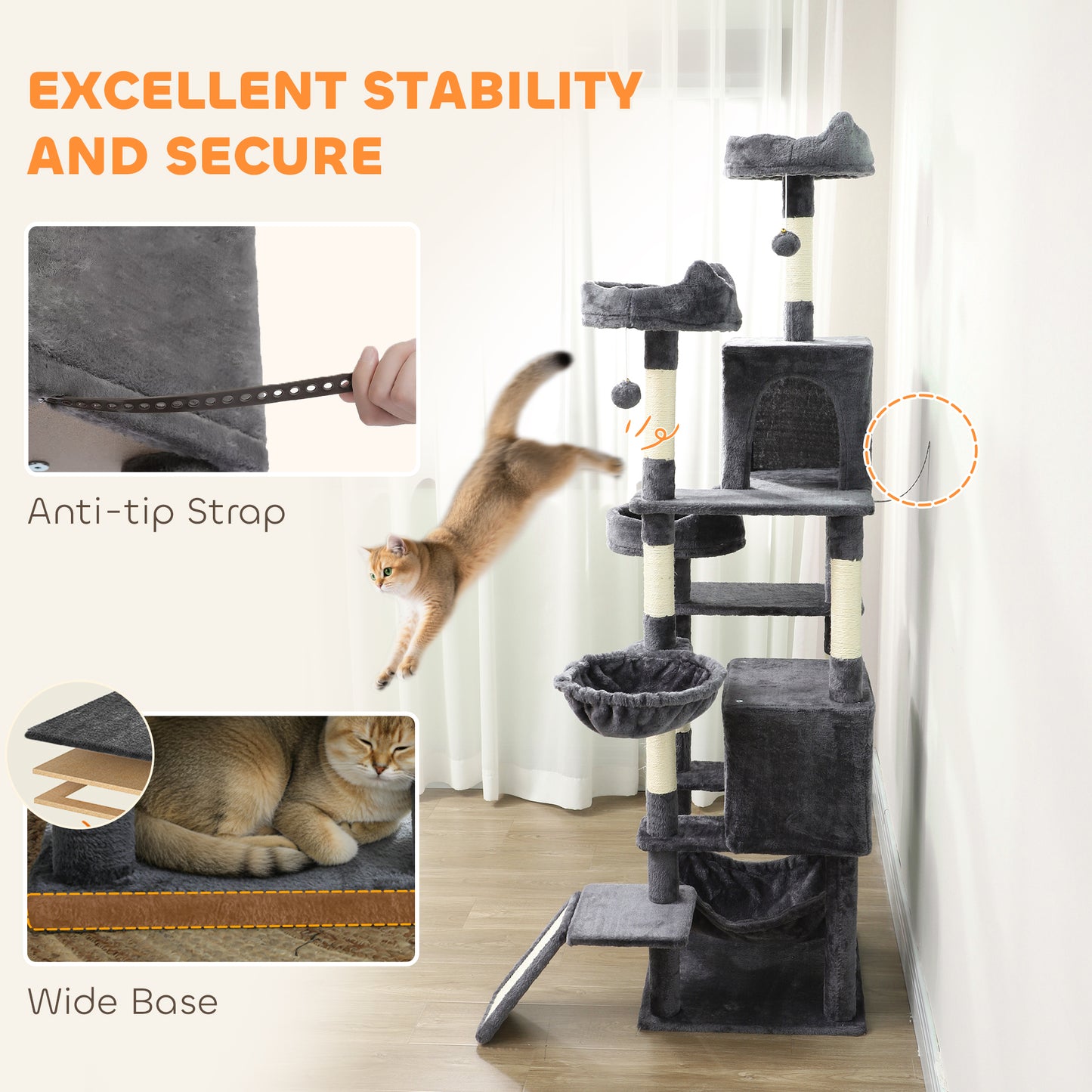 Arbre à chat multi-niveaux 192 cm avec 8 griffoirs