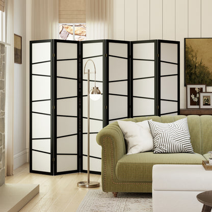 Paravent pliant 6 panneaux cadre en bois