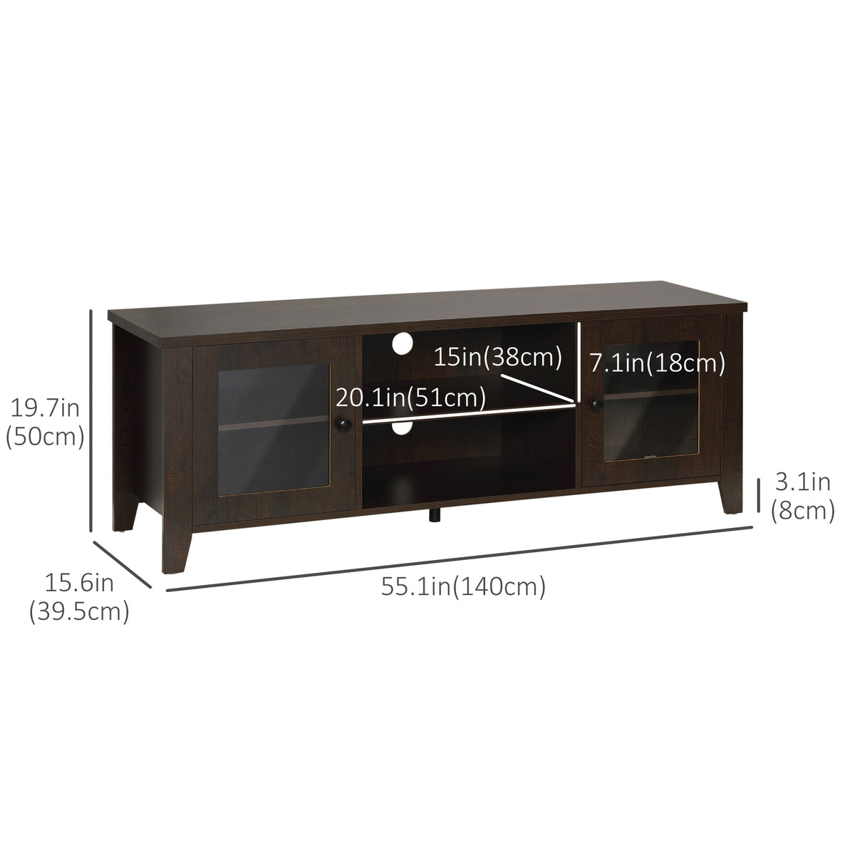 Meuble TV cheminée pour téléviseur 152 cm — 140 x 39.5 x 50 cm