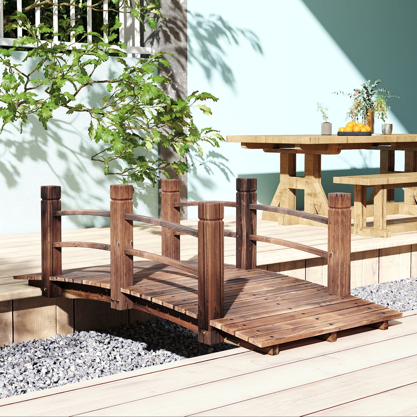 Pont de jardin arqué en bois 152 cm