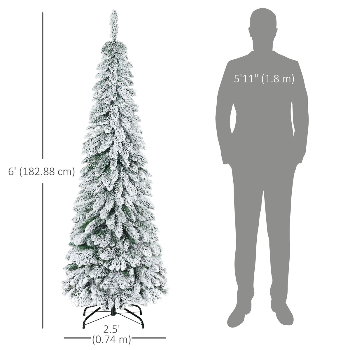 Arbre de Noel artificiel mince floque de neige 183 cm