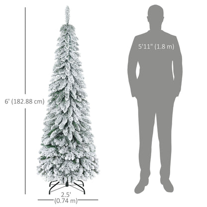 Arbre de Noel artificiel mince floque de neige 183 cm