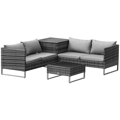 Outsunny 4-Piece Patio Set - Sofas & Tables - Grey Rattan