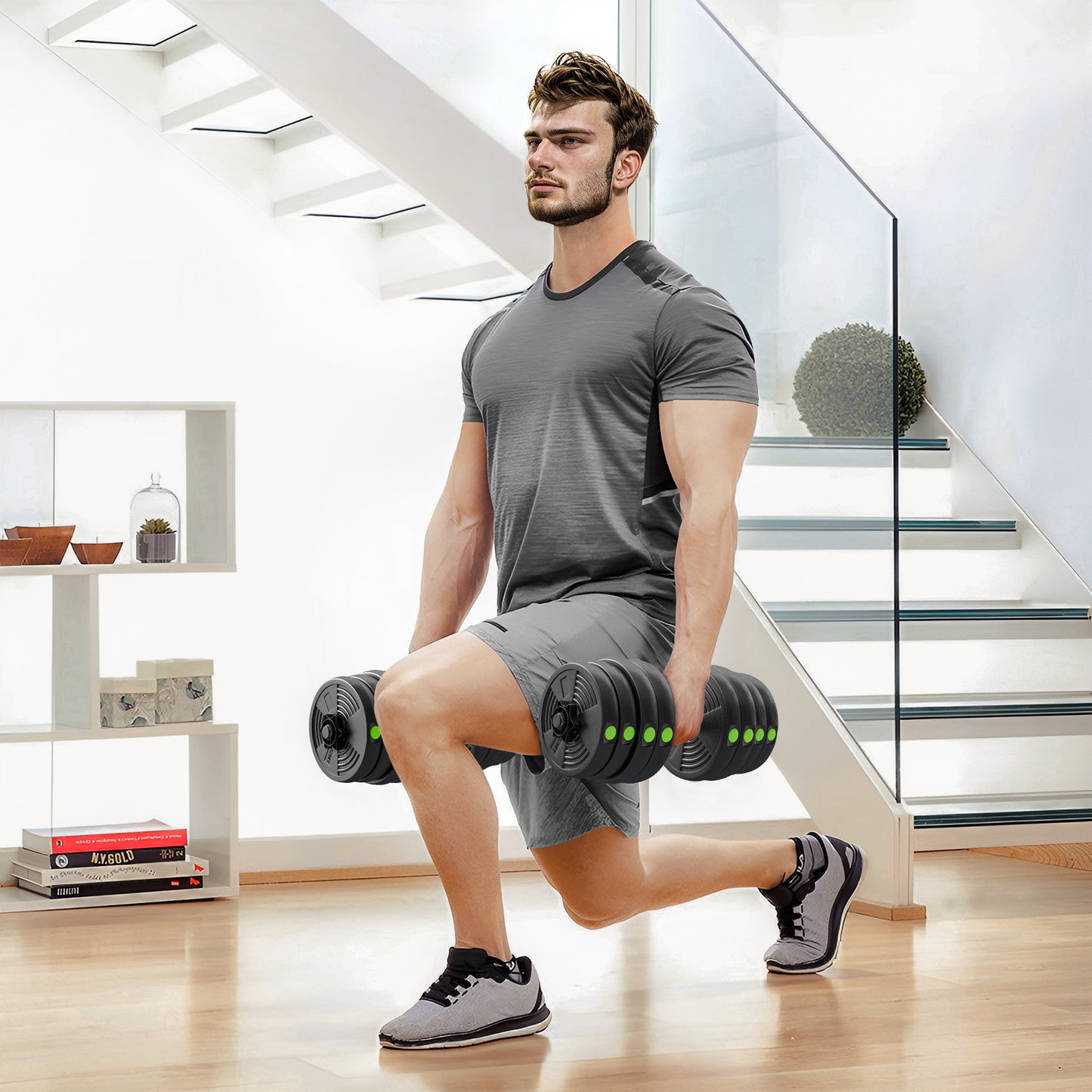 Ensemble haltères et barre 2-en-1 ajustable 30 kg