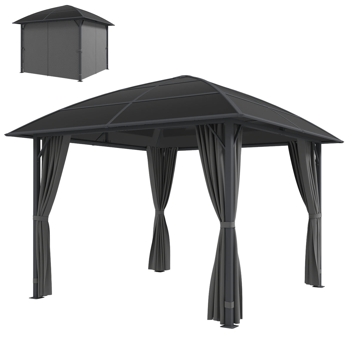 Gazebo toit rigide polycarbonate UV60+ avec rideaux
