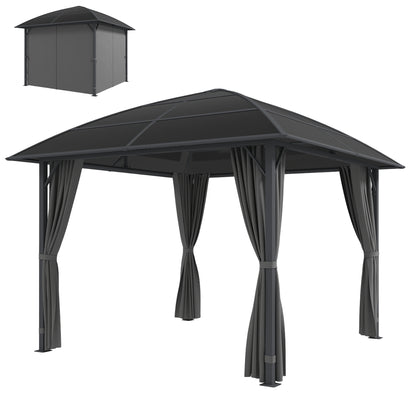 Gazebo toit rigide polycarbonate UV60+ avec rideaux