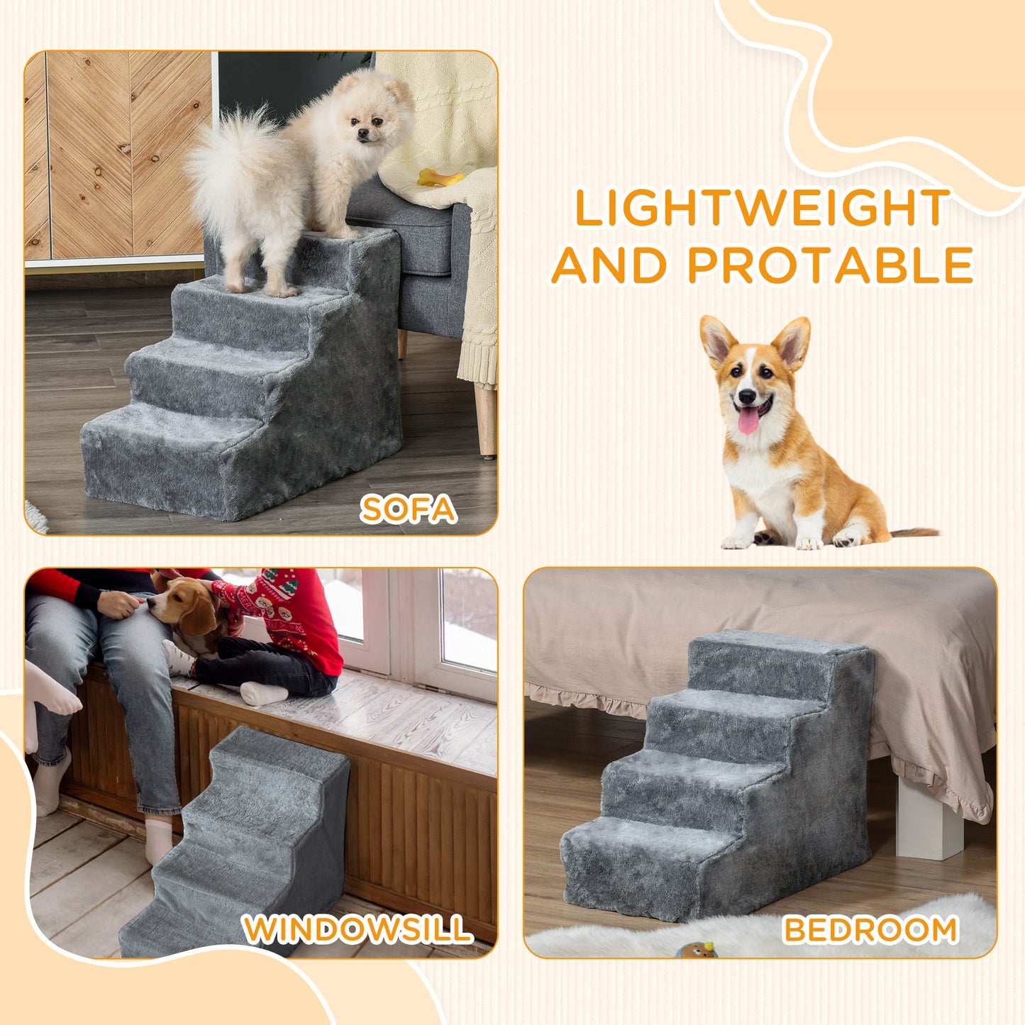 Escalier 4 marches pour chien avec housse amovible