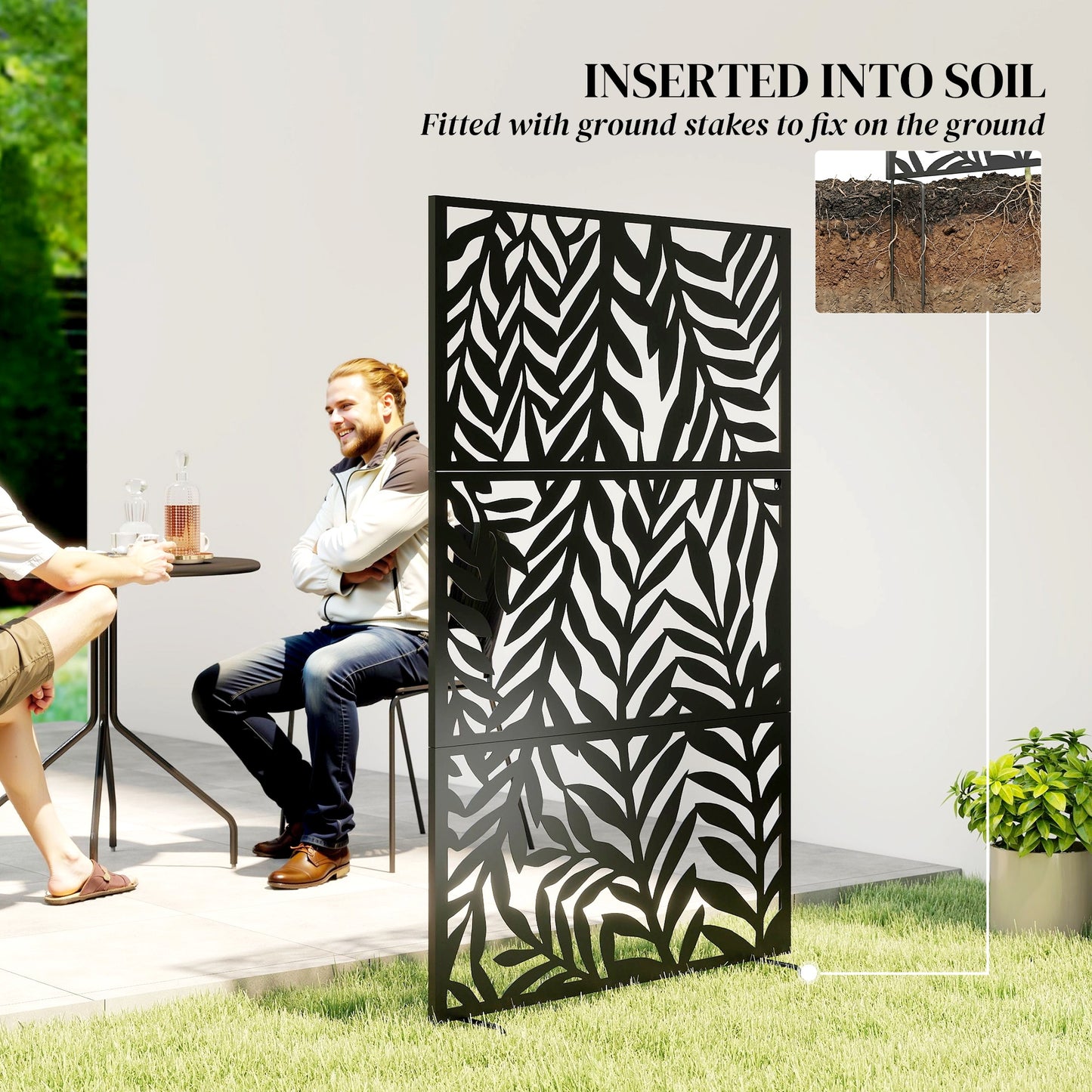 Outsunny 183x96cm Metal Outdoor Privacy Screen - Black