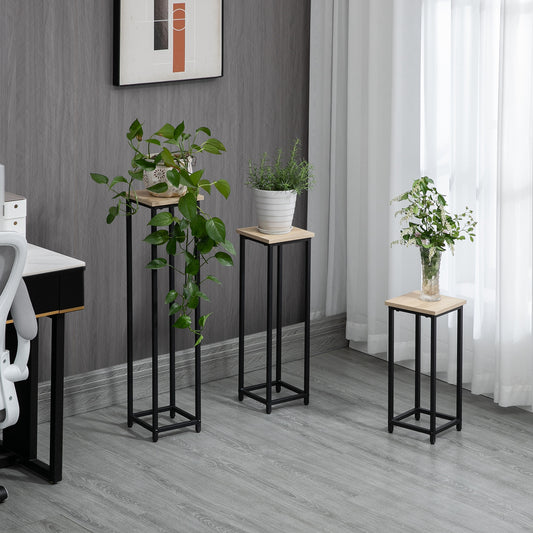 Ensemble 3 supports à plantes métal bois