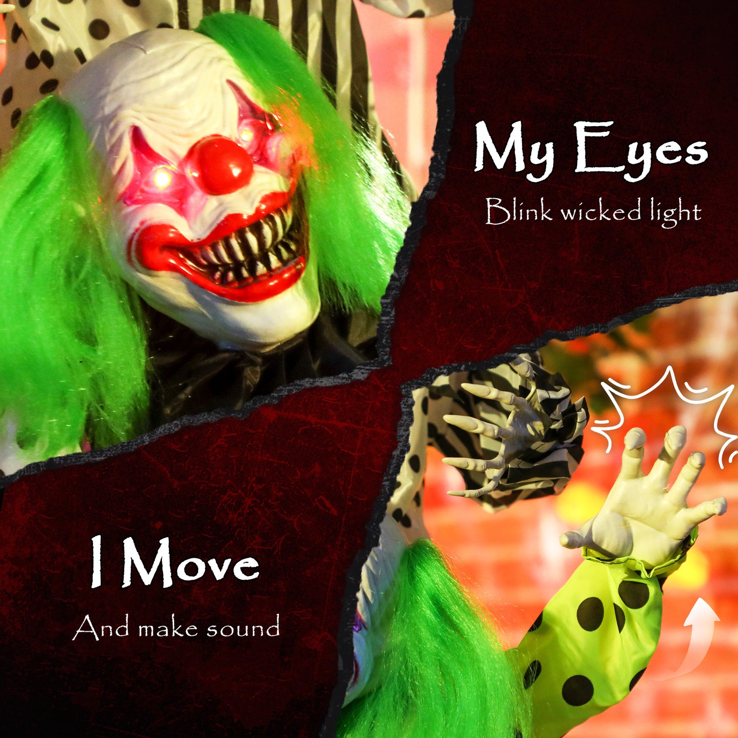 Décoration Halloween clown animé empilable yeux LED