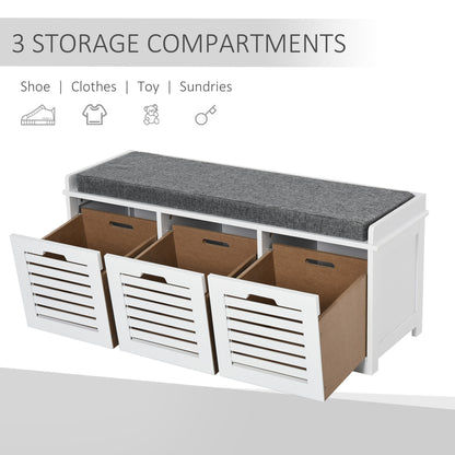 Banc de rangement pour chaussures rembourré avec 3 tiroirs