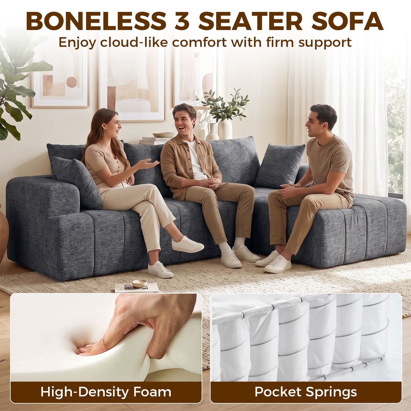 Sofa sectionnel modulaire en chenille avec méridienne — 3 places