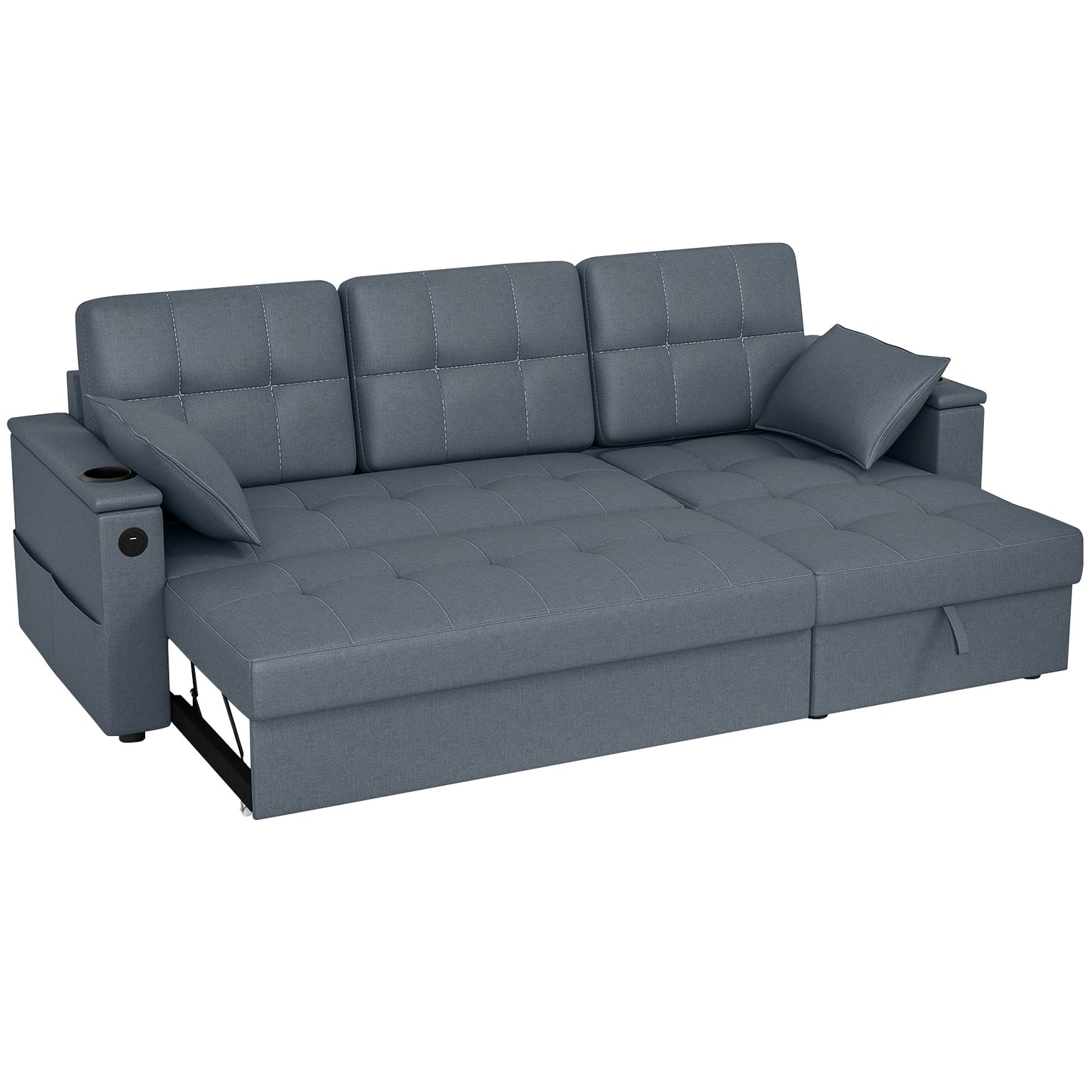 Sofa-lit sectionnel convertible en L avec rangement et ports USB