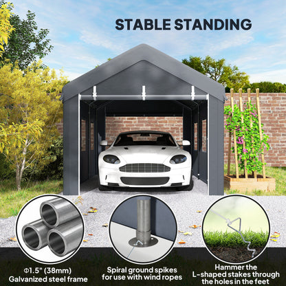 Carport 10' x 20' portatif robuste avec 6 fenêtres