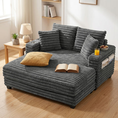 Sofa-lit grand confort avec porte-verres et coussins