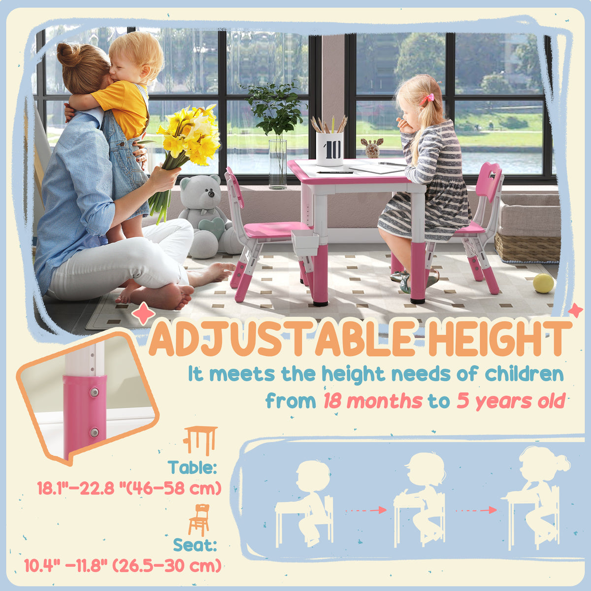 Ensemble table et chaises pour enfants réglable — Lot de 3