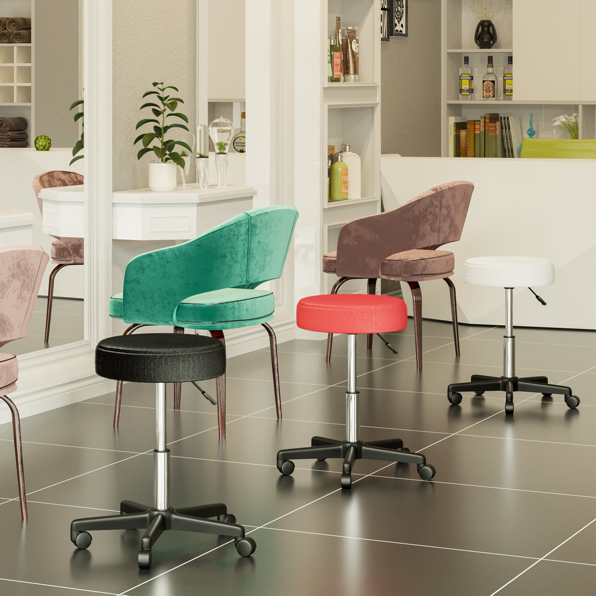Tabouret de salon hydraulique réglable et pivotant — Rouge Blanc