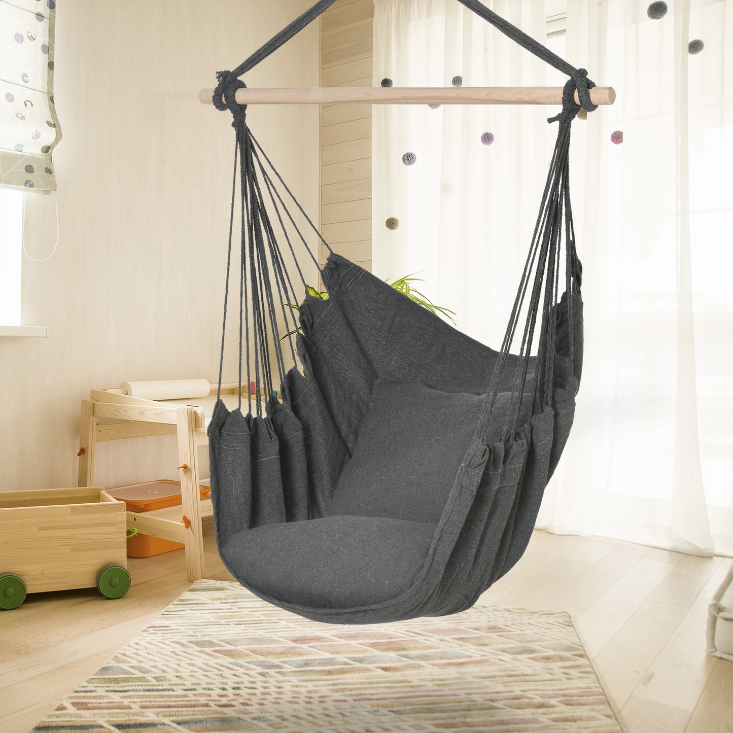 Chaise hamac suspendue en macramé avec 2 coussins