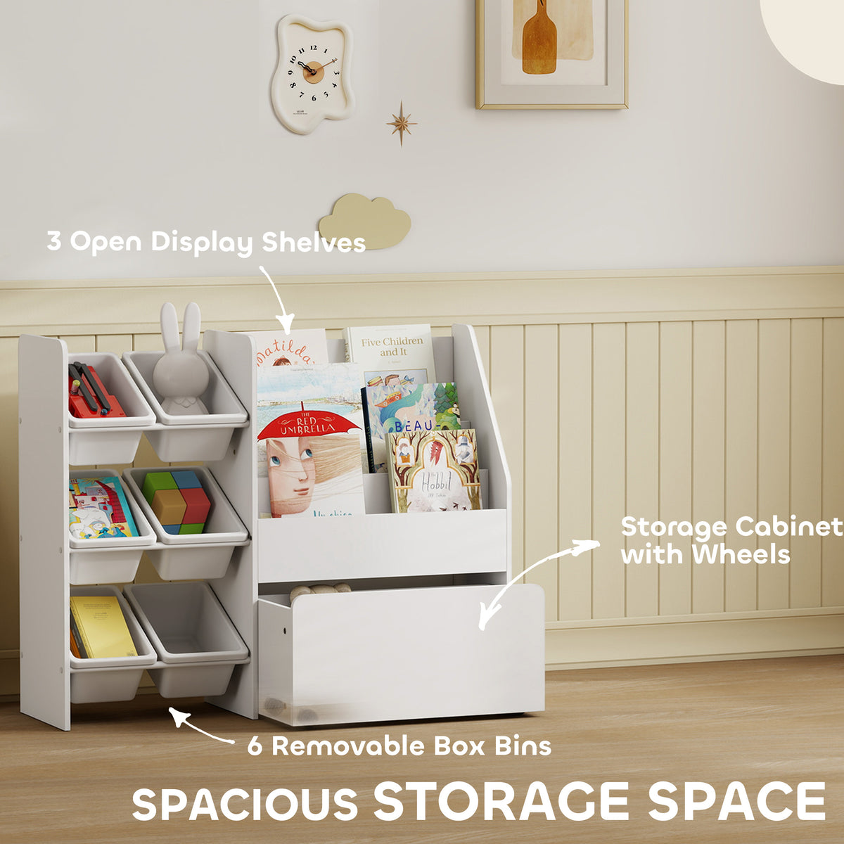 Rangement jouets enfants 3 étages 6 bacs