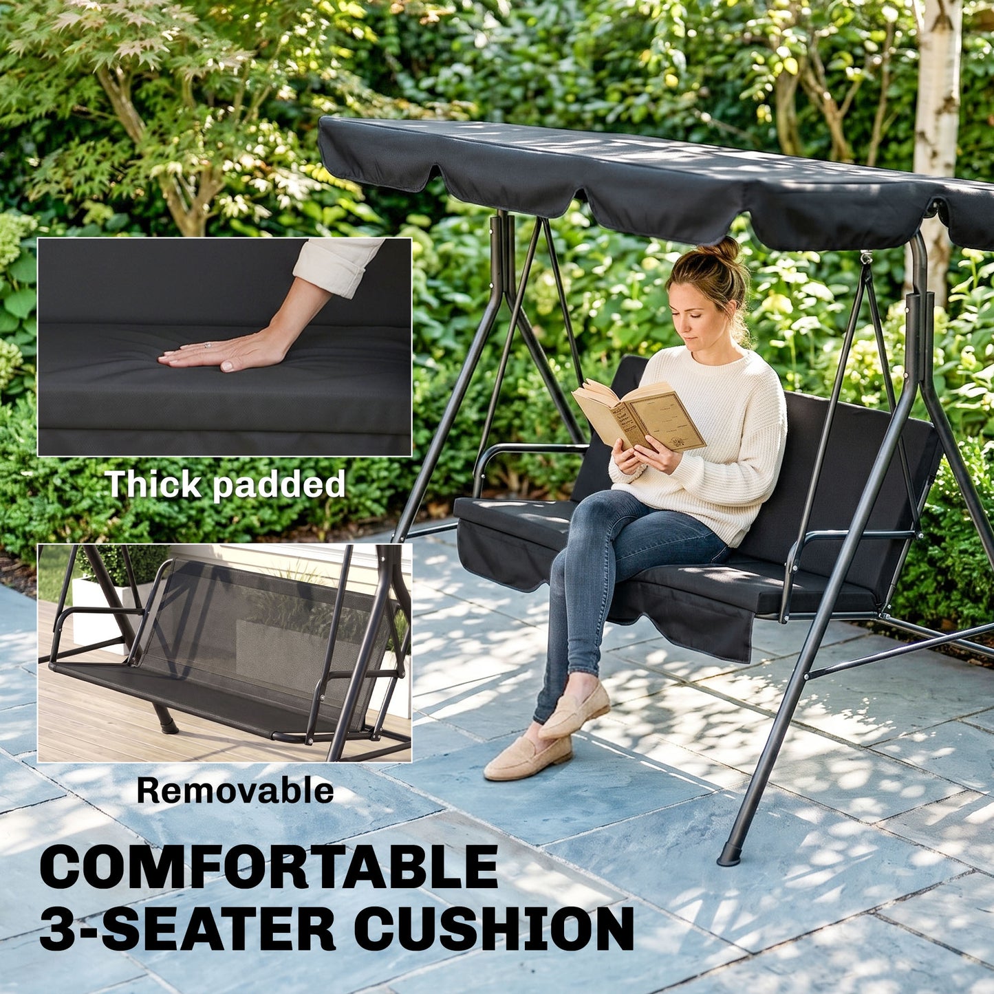 Balancelle de patio 3 places avec auvent ajustable