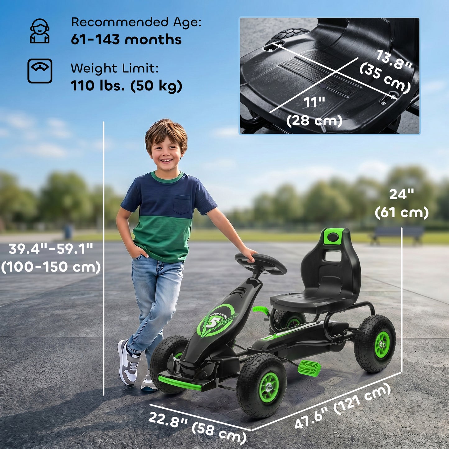 Kart à Pédales pour Enfants - Cadre Acier avec Freins