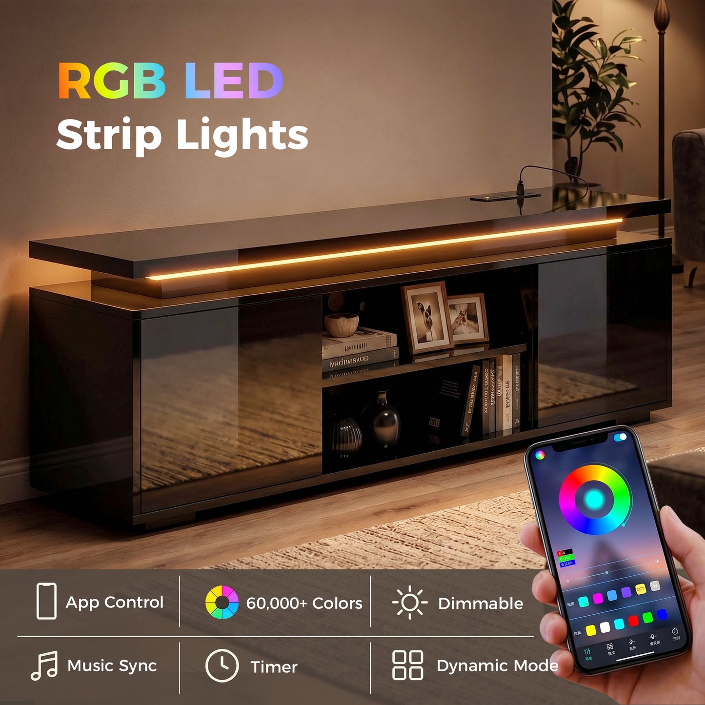 Meuble TV avec DEL RGB et prises intégrées
