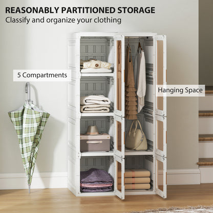Garde-robe portable pliable en plastique à compartiments