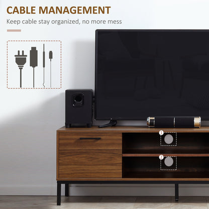 Meuble TV moderne avec rangement et tablettes ouvertes