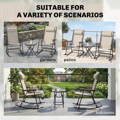 Ensemble 3 pièces chaises berçantes patio avec table