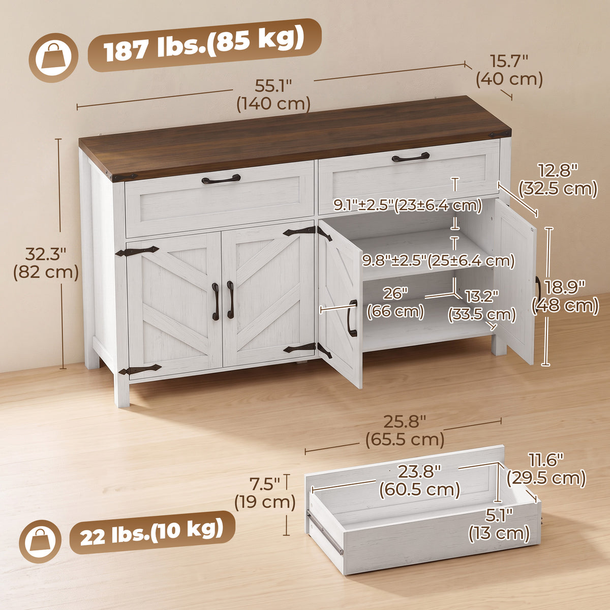 Buffet de cuisine style champêtre avec rangement
