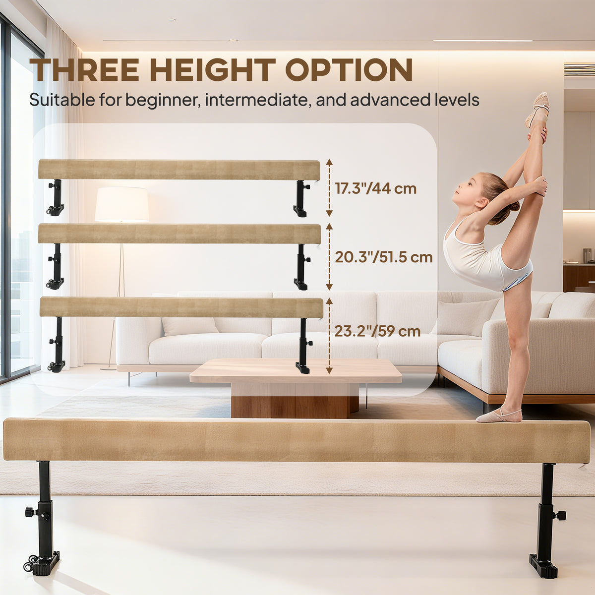 Poutre de gymnastique réglable 226 cm avec roulettes