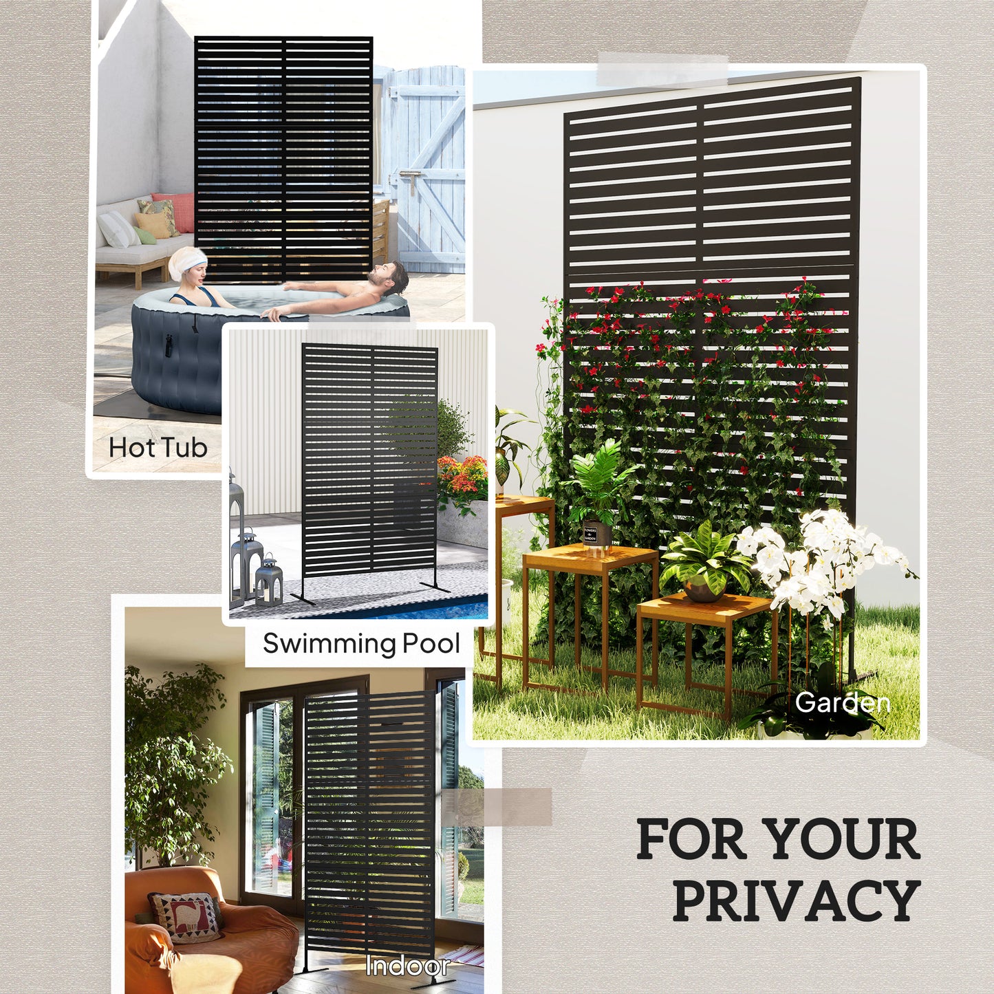 Outsunny Decorative Outdoor Screen - Black Metal Space Divider