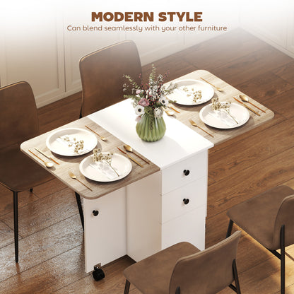 Table à manger pliante escamotable avec rangement — Roulettes