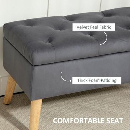Pouf coffre rembourré velours avec pattes en bois
