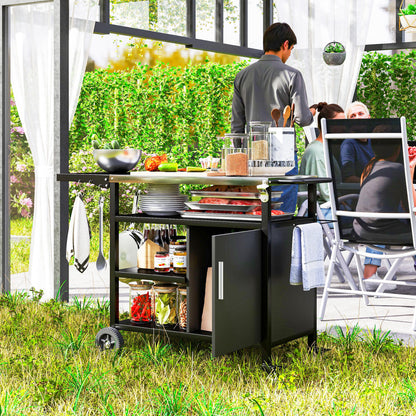 Chariot BBQ pliant acier inoxydable avec tablettes roulettes