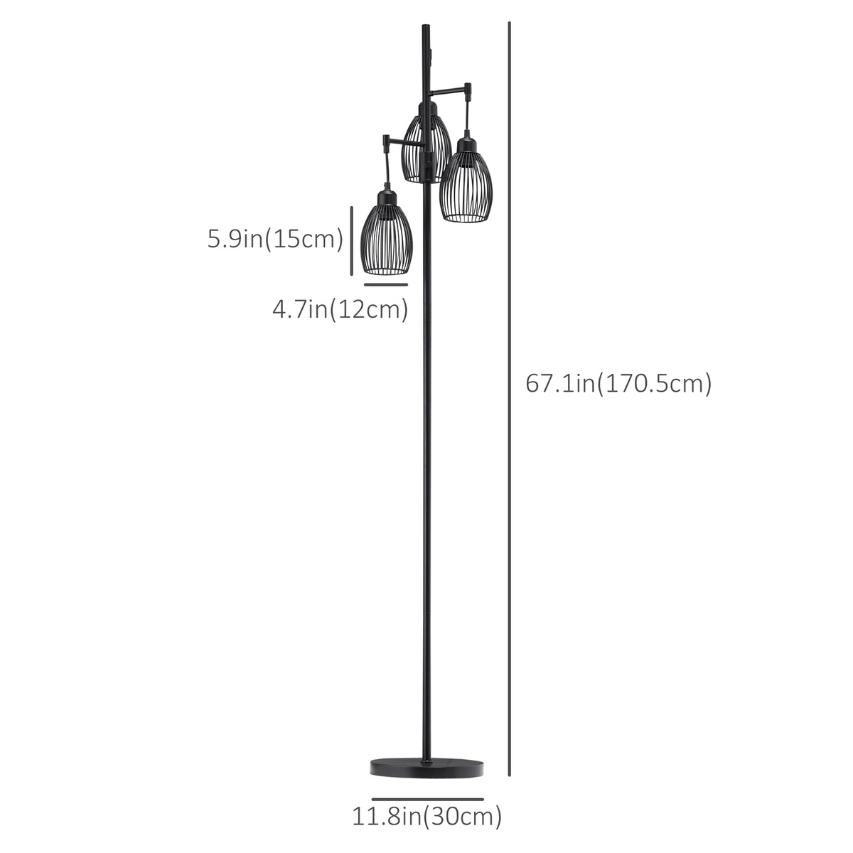 Lampadaire industriel 3 abat-jour suspendus, gradable